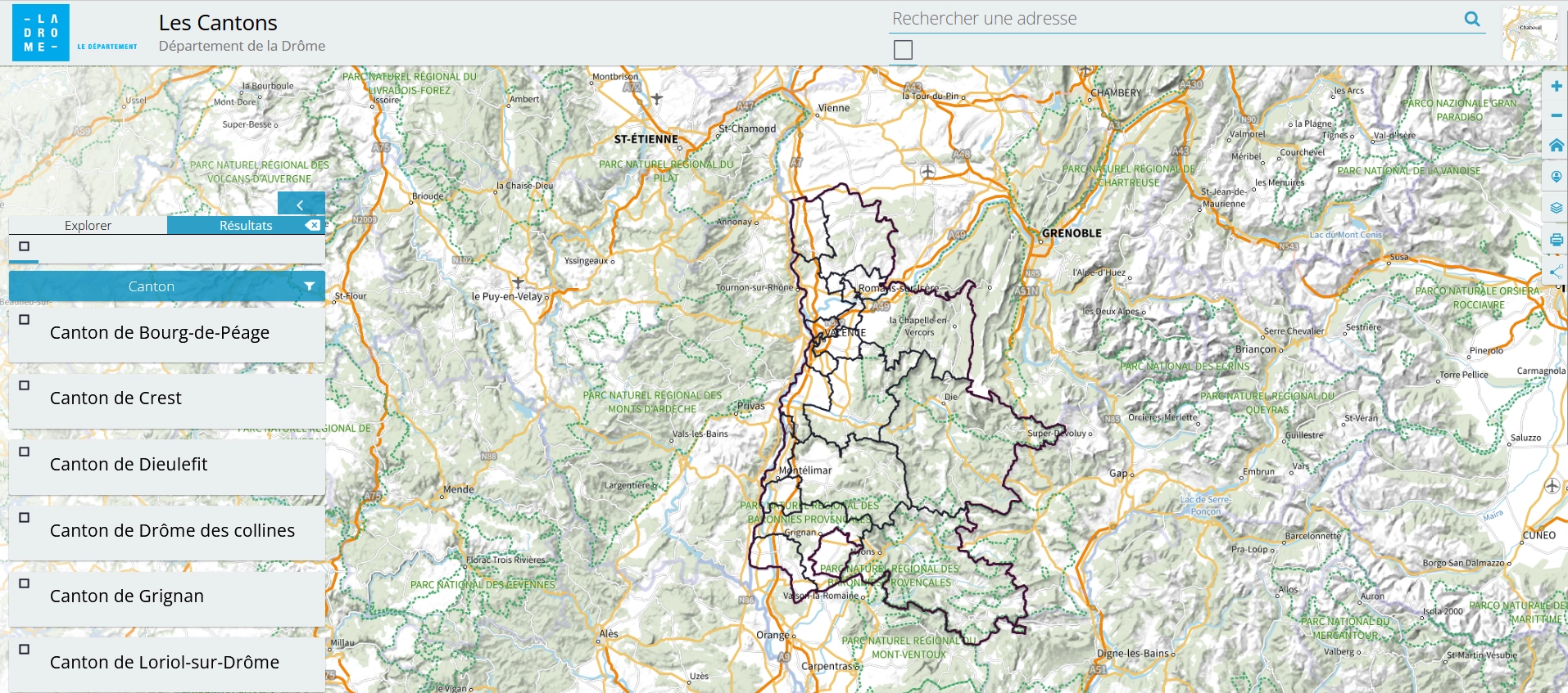 carte des cantons de la drome, cliquez sur l'image pour accéder à la carte
