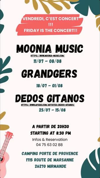 Concert Dedos Gitanos au camping Porte de Provence à Mirmande