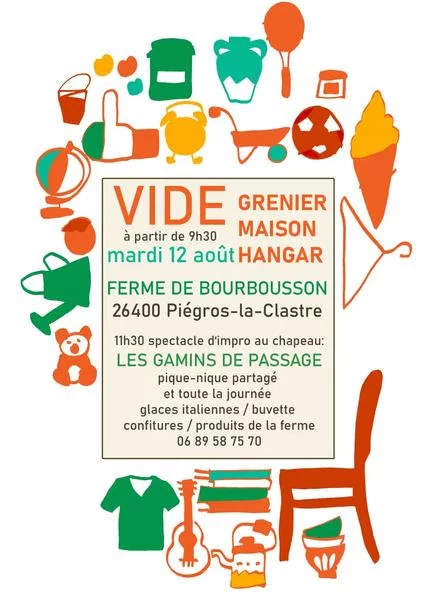 Ferme Bourbousson – Vide grenier et spectacle d’improvisation