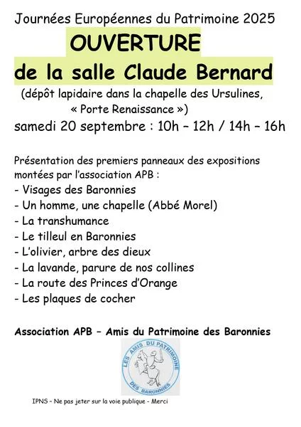 Ouverture de la salle Claude Bernard – Journées européennes du Patrimoine