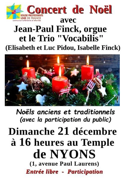 Concert de Noel avec Jean Paul thinck, Orgue et le trio Vocabilis